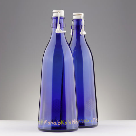 BOTTIGLIA VETRO BLU 1 litro TAPPO MECCANICO PER ACQUA SOLARIZZATA