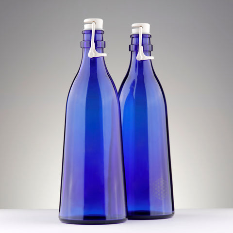 BOTTIGLIA VETRO BLU 1 litro TAPPO MECCANICO PER ACQUA SOLARIZZATA