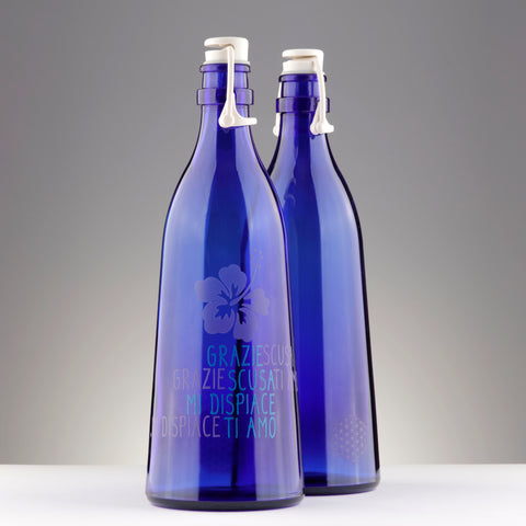 BOTTIGLIA VETRO BLU 1 litro TAPPO MECCANICO PER ACQUA SOLARIZZATA