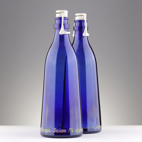 BOTTIGLIA VETRO BLU 1 litro TAPPO MECCANICO PER ACQUA SOLARIZZATA