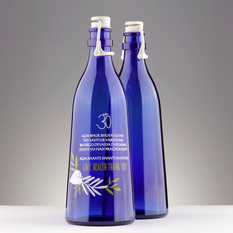 BOTTIGLIA VETRO BLU 1 litro TAPPO MECCANICO PER ACQUA SOLARIZZATA