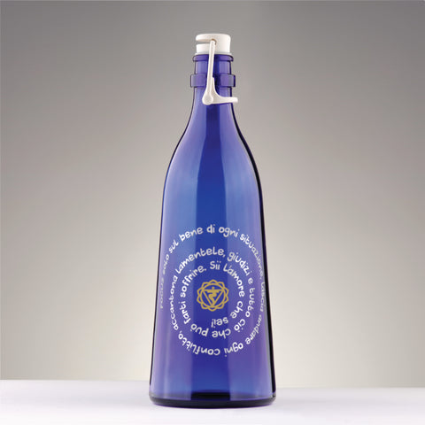 BOTTIGLIA BLU 1 litro TAPPO MECCANICO FOCUS MANTRA + CHAKRA MANIPURA